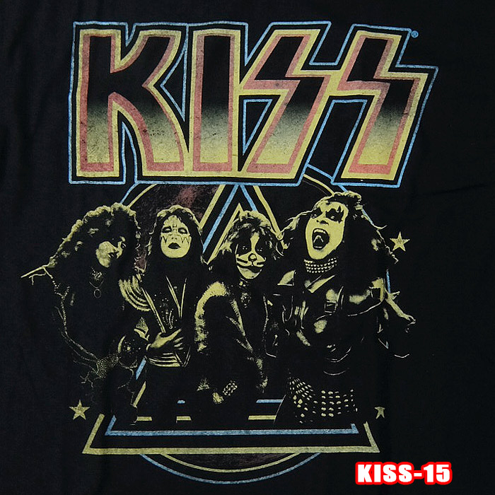 KISS メンバー Tシャツ 黒 KISS キッス Tシャツ ネオン メンバー ロック ブラック バンドT