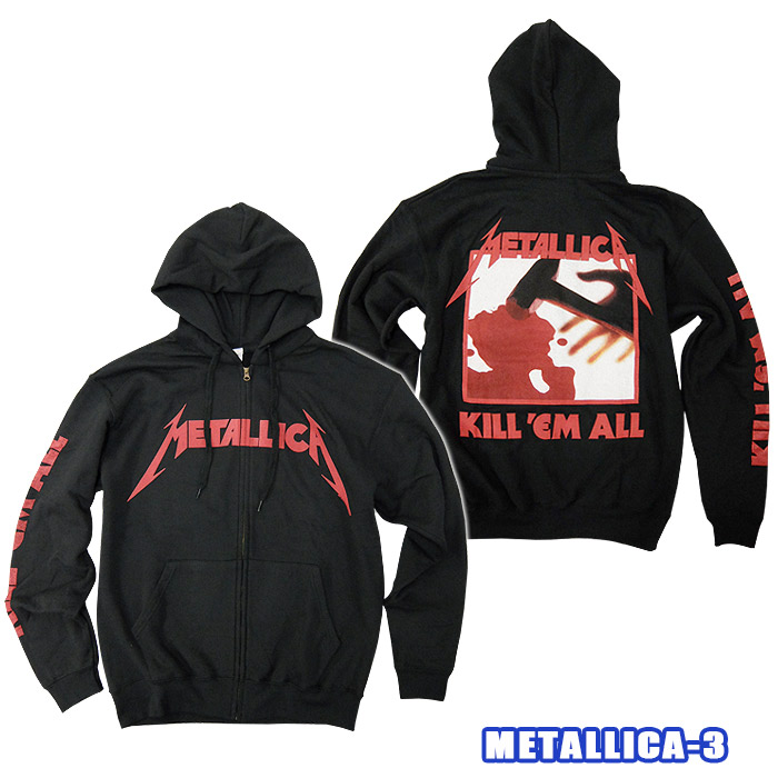 ROCK ZIP HOODY METALLICA-3 Zip Hoody[メタリカ] ジップフーディ KILL 'EM ALL USサイズ 長袖 ジップスウェット裏起毛 パーカ【smtb-kd】【RCP】英国/米国のオフィシャルライセンス｜WEST WAVE