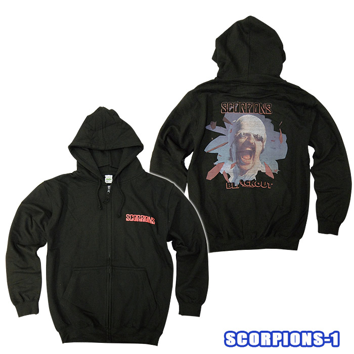 ROCK ZIP HOODYSCORPIONS-1 Zip Hoody[スコーピオンズ] ジップフーディ Black Out USサイズ 長袖 ジップスウェット裏起毛 パーカ【smtb-kd】【RCP】英国/米国のオフィシャルライセンス｜WEST WAVE