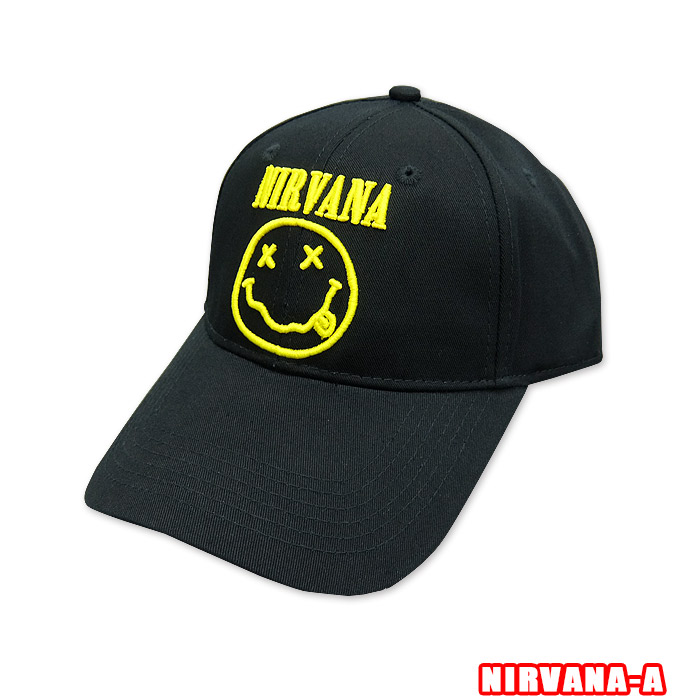 【楽天市場】ROCK CAP NIRVANA-CAP-A[ニルバーナ] CAPキャップ LOGO スマイリー 帽子 スナップバックアジャスター ...