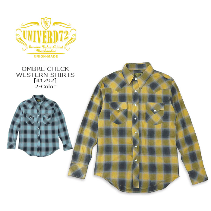 UNIVERD72(ユニバード72) OMBRE CHECK WESTERN L/S  SHIRTS [41292] オンブレチェックウエスタンシャツ 長袖  メンズ 綿織物 綿  HOUSTON  \u003cBR\u003e薄っぺら【\\12,980】【RCP】