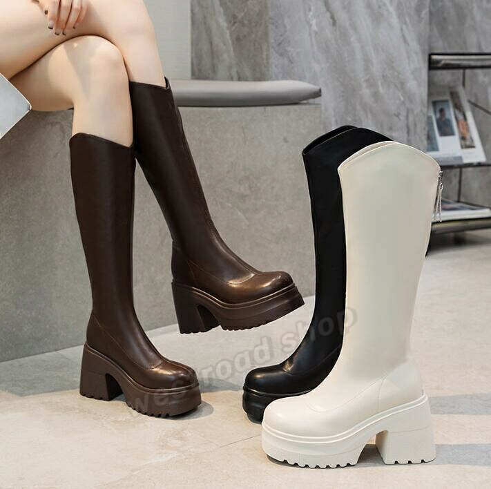 ロングブーツ レディース ジョッキーブーツ チャンキーヒール 厚底 ヒール10cm 筒周り 幅広 春秋冬 美脚 細見せ 防寒 防滑 安定感 無地 おしゃれ シンプル 痛くない 疲れない 歩きやすい 通勤 通学 デート 旅行 結婚式 お呼ばれ 発表会 忘年会 裏起毛あり/無し