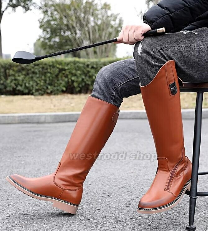 乗り馬 ブーツ メンズ 牛皮 なめし革 ロングブーツ  引きくらべる 馬術 ハーネス 備品 乗り馬用 ブーツ 通気性 片方チャック 履き分かりやすい ブーツ 心地よい 今めかしい