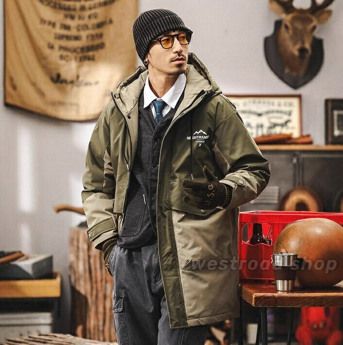 ミリタリー ダウンロングコート メンズ マウンテンパーカー コート ジャケット ダウン90% アウター 冬服 大きいサイズ 厚手 軽量 保温 防寒 撥水 防風 あったか アウトドア ビジネスコート 出かける メンズファッション