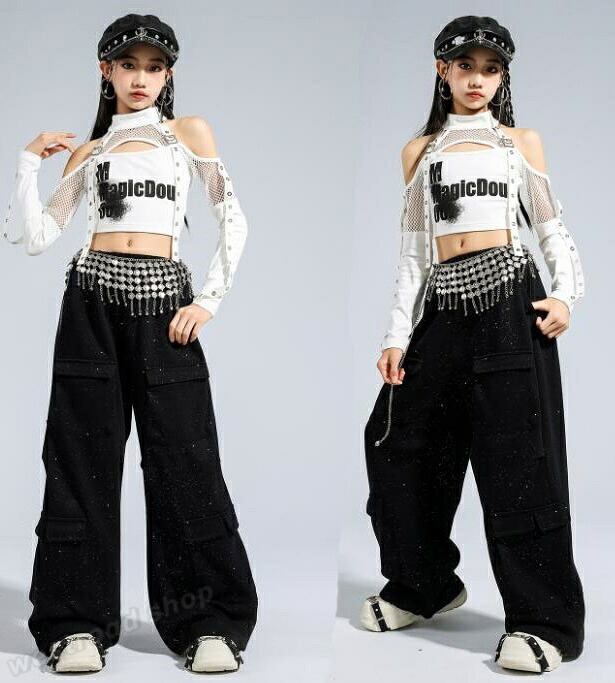 キッズ ダンス衣装 セットアップ 女の子 子供服 チアガール hiphop ダンスウェア ジャズダンス ヒップホップ 韓国k-pop ステージ衣装 おしゃれ カジュアル かわいい レッスン着 演出服 練習着 イベント 発表会 団体服 110 ~170cm