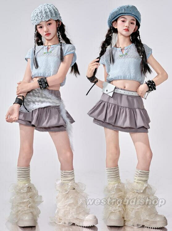 キッズダンス衣装 女の子 ガールズ ダンス衣装 セットアップ ヘソ出し スカート ダンスウェア キッズダンス衣装 セットアップ ヒップホップ 韓国 k-pop hiphop 子供ステージ衣装 演出服 練習着 発表会 応援団 練習着 送料無料