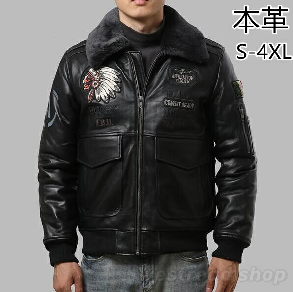 革ジャン メンズ ライダースジャケット 本革 羊革 レザージャケット ブルゾン ウールファー襟 秋冬アウター バイクジャケット スカジャン g-1 フライトジャケット メンズファッション 防風 防寒 秋服 冬服 高品質 父の日 プレゼント