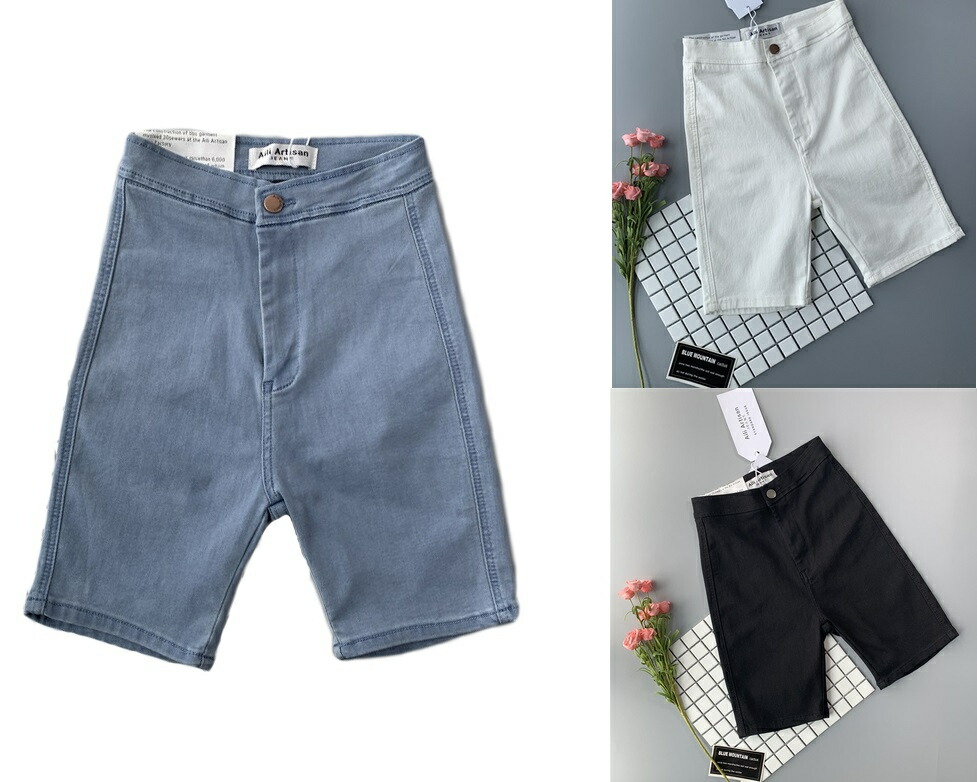 新品　レディース　デニムショートパンツ　短め　ブルー パンツ デニム ショート シンプル ダメージ ライトブルー アシメ