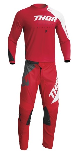キッズ用 MXウエア 上下セット THOR 23 SECTOR EDGE レッド/ホワイト 子供用 ジャージ＆パンツ モトクロス 正規輸入品 WESTWOODMX｜Westwood MX店