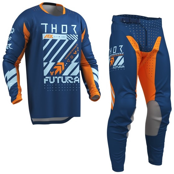子供用 MXウエア 上下セット THOR LAUNCH FUTURA ネイビー/オレンジ キッズ用 ジャージ&パンツ モトクロス 正規輸入品 WESTWOODMX 26