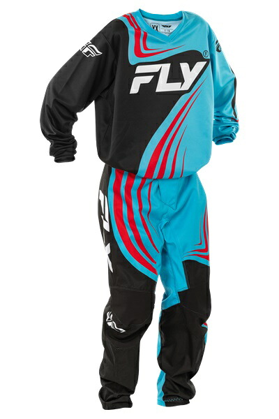 キッズ用 MXウエア 上下セット FLY F-16 シアン/ブラック/レッド ジャージ&パンツ 子供用 モトクロス 正規輸入品 WESTWOODMX 25|Westwood MX店