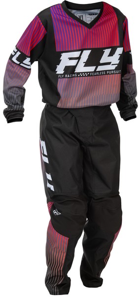 キッズ用 MXウエア 上下セット FLY F-16 ブラック/レッド/パープル ジャージ＆パンツ 子供用 モトクロス 正規輸入品 WESTWOODMX 26｜Westwood MX店