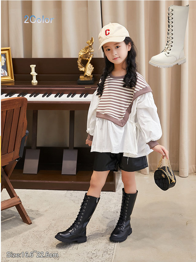 子供 靴 フォーマル 女の子 ダンスシューズ ブーツ 編み上げ キッズ ダンスブーツ カナヲ コスプレ 女の子 アイドル 靴 ラブライブ ミドル丈 ロングブーツ ミドル丈 黒 ダンス靴 ヒップホップ ジャズ画像