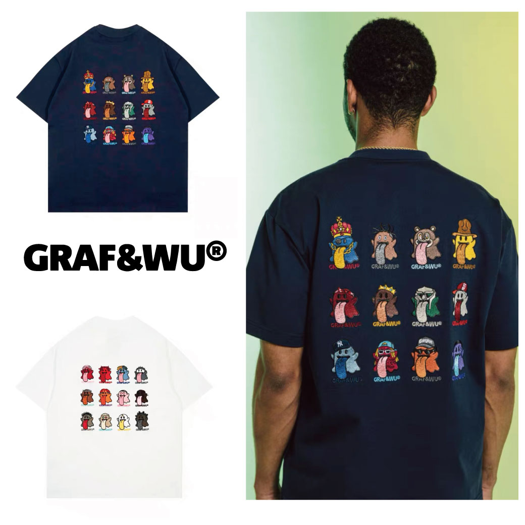 GRAF&WU グラフアンドウー Tシャツ グラフウー ロゴキャラクター おばけ オーバーサイズ 韓国ブランド 韓国ファッション 中国ブランド　中国ファッション トップス ユニセックス メンズ レディース ストリート (graf-056)｜WFLAGS店