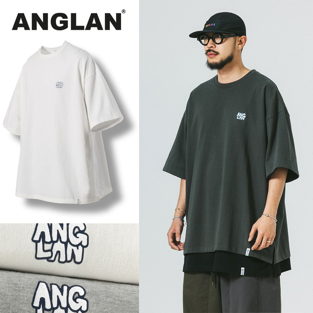 ANGLAN アングラン Stack Logo Half Tee - 送料無料 ホワイト カーキ 半袖 無地 ユニセックス ロゴ