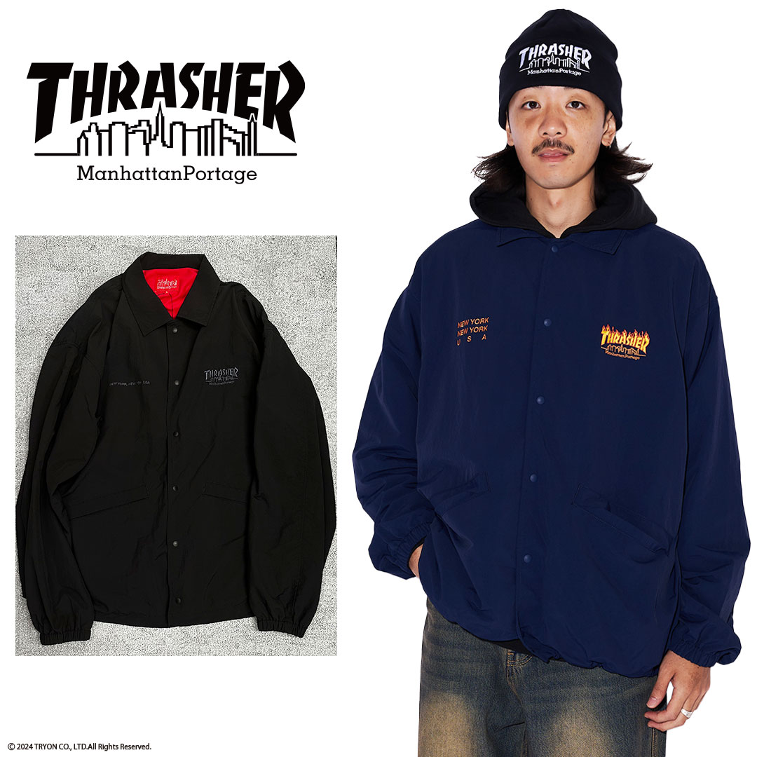 THRASHER × Manhattan Portage スラッシャー マンハッタンポーテージ COACH JACKET 24FW-MP-M589 正規品 コーチジャケット アウター メンズ レディース ユニセックス 送料無料 ストリート スケーター スケボー スケートボード ロゴ 長袖