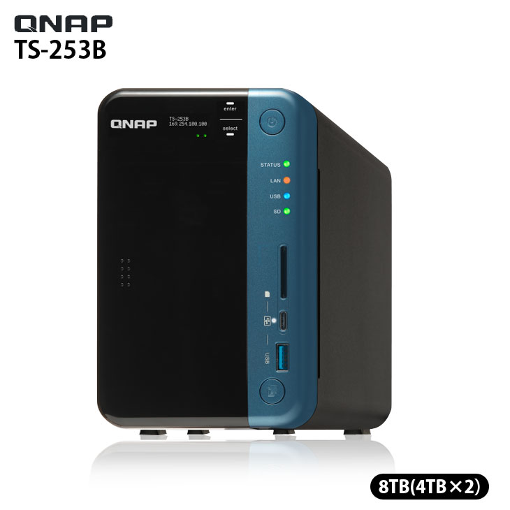 【中古NAS】QNAP TS-253B QTS-リナックス ComboクアッドコアNAS 記憶装置8GB PCle界面USB QuickAccess 4TB×2