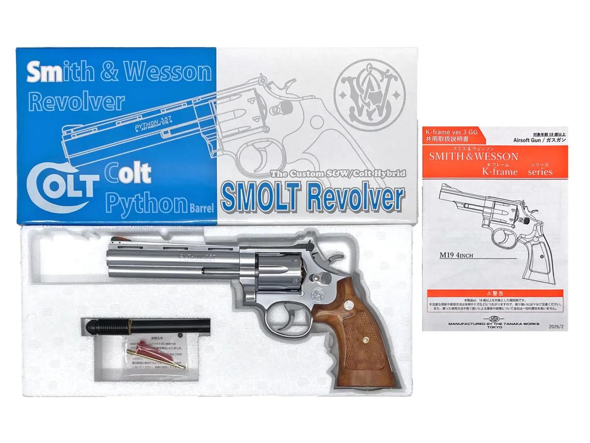 【新品】[タナカワークス] SMOLT_スモルト ガスリボルバー 6インチ スクエアバット ステンレスフィニッシュ ver.3 ガスガン｜エアガンドットジェーピー