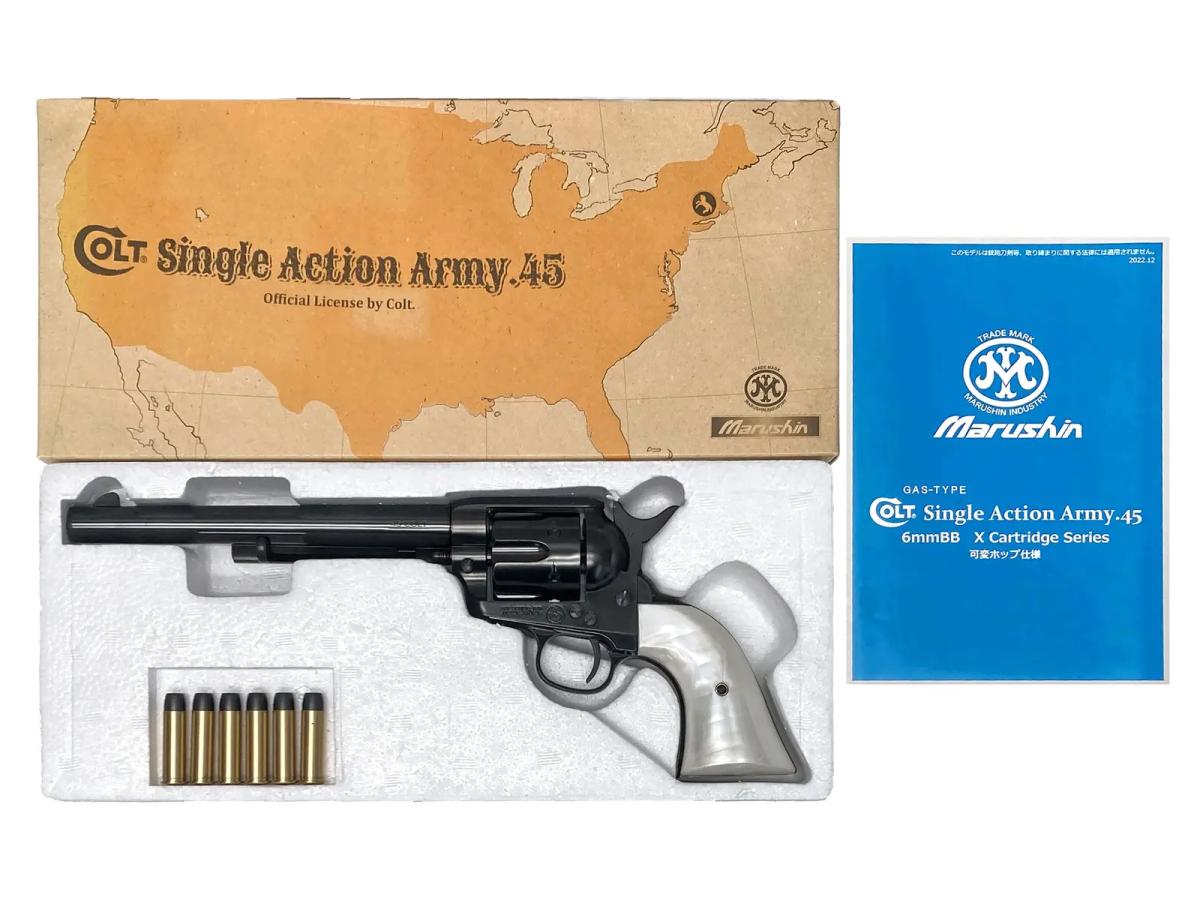 【中古】[マルシン] コルト SAA.45 キャバルリー WディープブラックABS パールプラグリップ仕様 6mmBB Xカートリッジ【ランクA・欠品なし】〔夏のボーナスで〕｜エアガンドットジェーピー