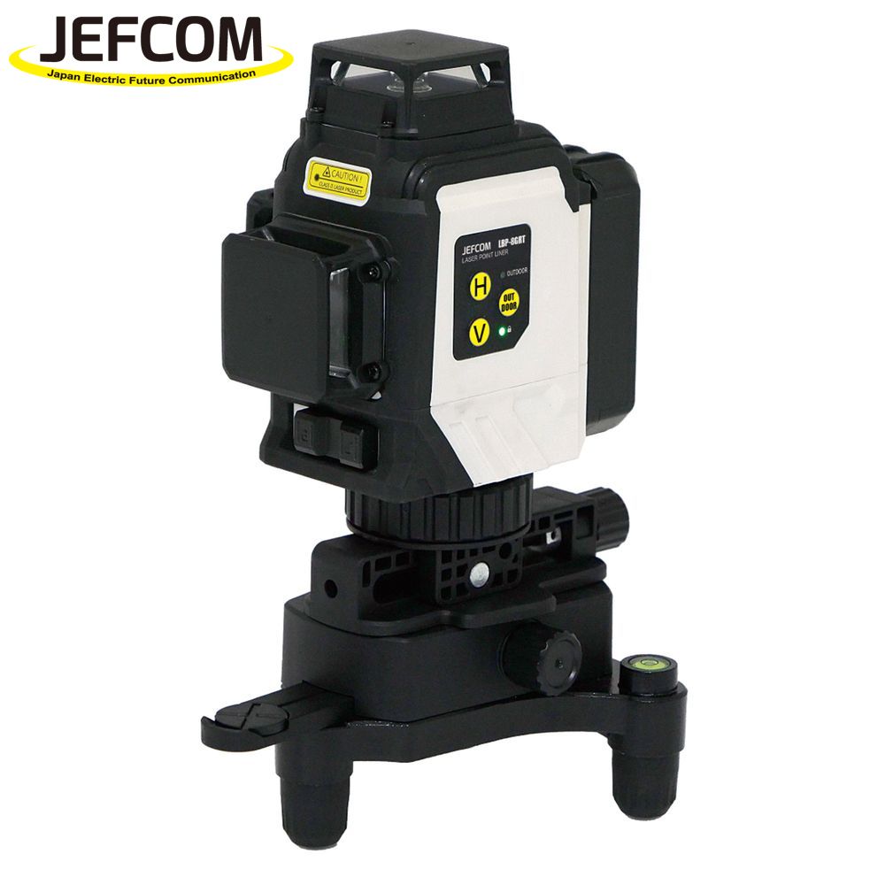 レーザー墨出し器 4方向大矩ライン照射 レーザーポイントライナー LBP-8GRT JEFCOM ジェフコム レーザー照度切替機能搭載 受光器付 グリーンレーザー 視認性抜群 全照射約10時間 垂直 たちライ 水平 よこライ 両縦 4方向たちライン 90° 鉛直 墨クロスライン