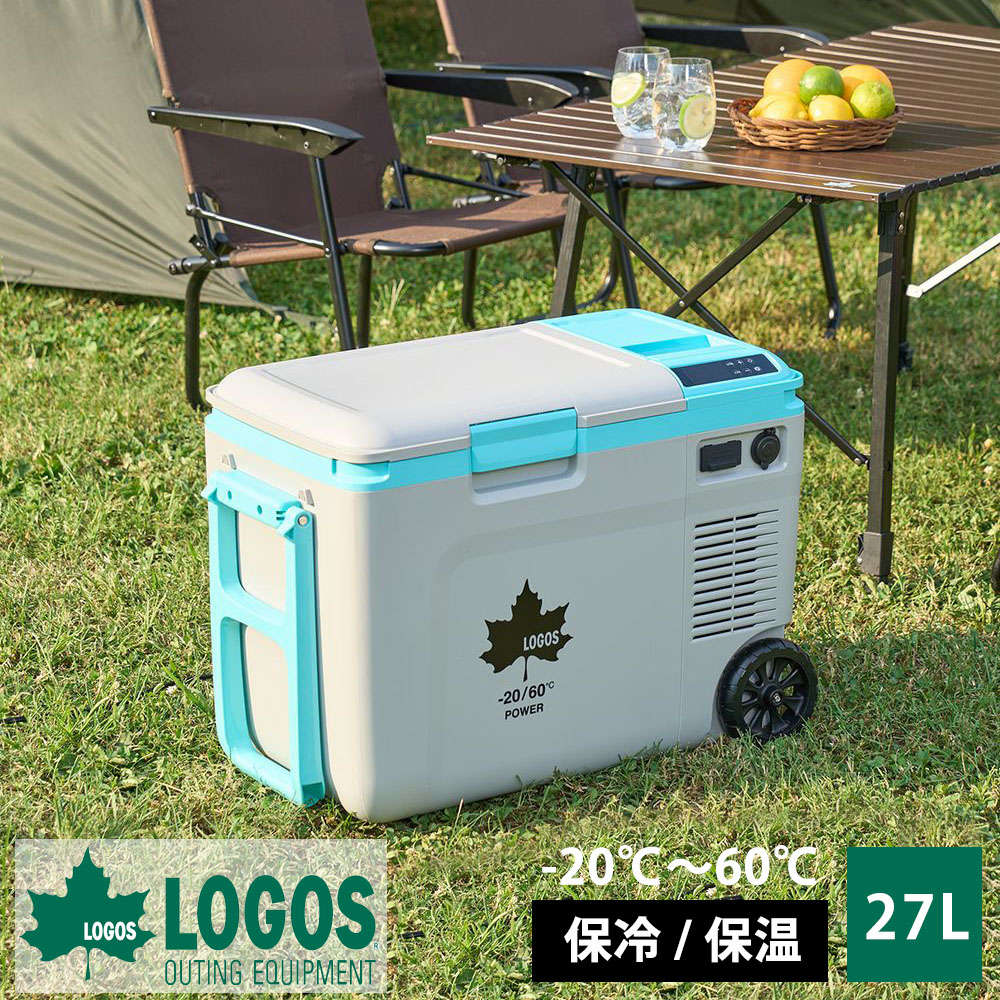 ロゴス LOGOS 小型 ポータブル冷蔵庫 保温庫 保温 保冷 温冷庫 アウトドア冷蔵庫 持ち運び クーラーボックス 冷蔵庫 27L キャンプ アウトドア バーベキュー (野電)エレキャン・温冷/冷凍庫 27-BF(-20℃/60℃ ホイール） 74175095 コロコロ タイヤ