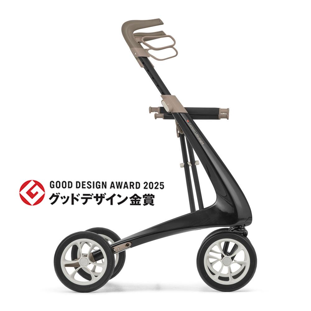 byACRE（バイエーカー）カーボン・ウルトラライト ＜カーボンブラック＞ 世界最軽量 4.8kg ! 歩行器 デンマーク発 北欧デザインのおしゃれな四輪手押し車 座れる 折りたたみ式 室内屋外兼用 高齢者 介護用品 グッドデザイン賞受賞
