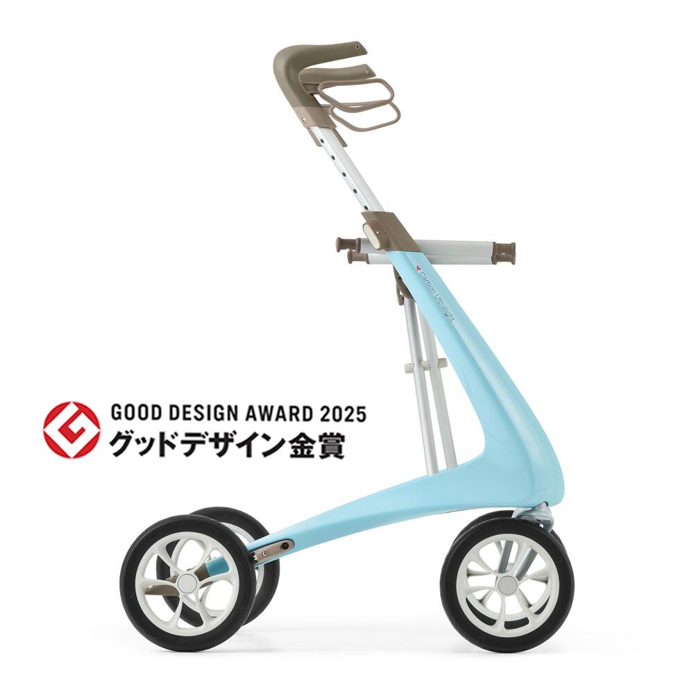 byACRE（バイエーカー）カーボン・ウルトラライト ＜モーニングブルー＞ 世界最軽量 4.8kg ! 歩行器 デンマーク発 北欧デザインのおしゃれな四輪手押し車 座れる 折りたたみ式 室内屋外兼用 高齢者 介護用品 グッドデザイン賞受賞