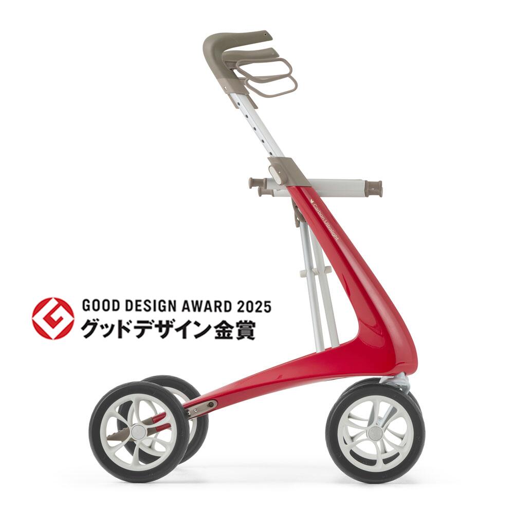 byACRE（バイエーカー）カーボン・ウルトラライト ＜ストロベリーレッド＞ 世界最軽量 4.8kg ! 歩行器 デンマーク発 北欧デザインのおしゃれな四輪手押し車 座れる 折りたたみ式 室内屋外兼用 高齢者 介護用品 グッドデザイン賞受賞