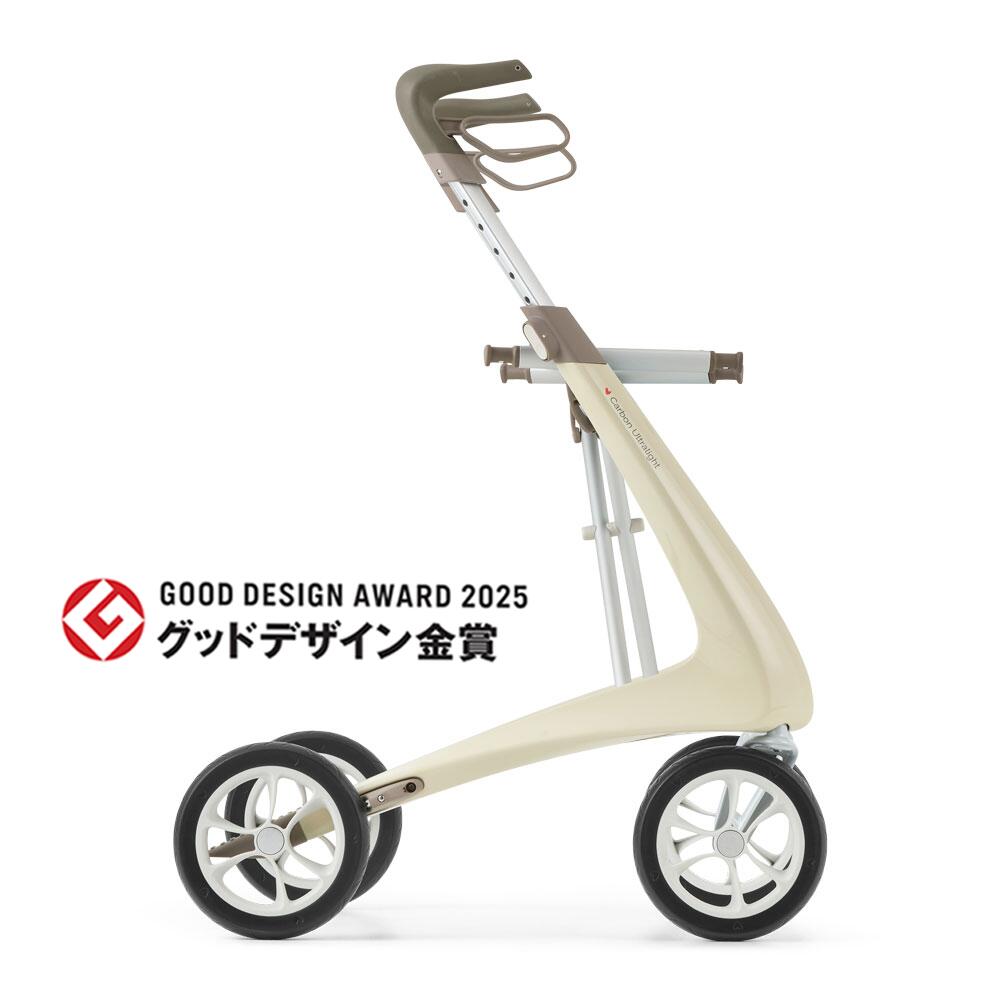 byACRE（バイエーカー）＜オイスターホワイト＞ カーボン・ウルトラライト 世界最軽量 4.8kg ! 歩行器 デンマーク発 北欧デザインのおしゃれな四輪手押し車 座れる 折りたたみ式 室内屋外兼用 高齢者 介護用品 グッドデザイン賞受賞