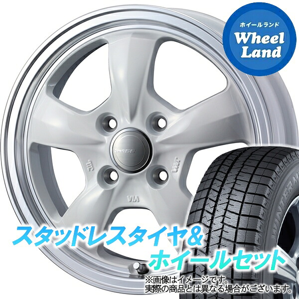 【10日(金)期間限定クーポン!!】【タイヤ交換対象】ミツビシ ekワゴン H82W WEDS グラフト 5S ホワイト／リムポリッシュ ダンロップ ウインターマックス WM03 165/50R15 15インチ スタッドレスタイヤ&ホイールセット 4本1台分