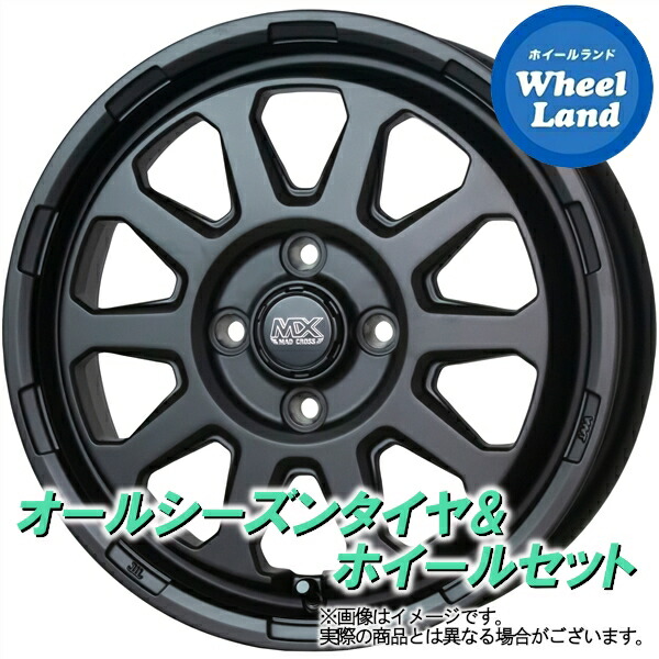 【25日(土)5の付く日限定クーポン!!】【タイヤ交換対象】ダイハツ ミラ イース LA300,310系 HOT STUFF マッドクロス レンジャー マットブラック ヨコハマ ブルーアース 4S AW21 155/65R14 14インチ オールシーズンタイヤ ホイール セット 4本1台分|ホイールランド 店