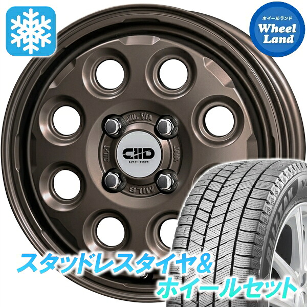 【10日(金)期間限定クーポン!!】【タイヤ交換対象】スズキ アルト ラパン HE33系 KYOHO カワイイ　デコル ネイチャー マットダークBR ブリヂストン ブリザック VRX3 165/55R15 15インチ スタッドレスタイヤ&ホイールセット 4本1台分