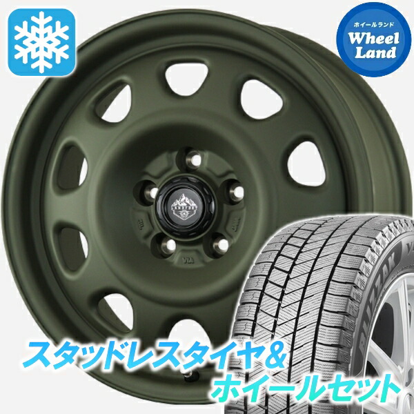 【25日(土)5の付く日限定クーポン!!】【タイヤ交換対象】ニッサン リーフ ZEO トピー ランドフット SWZ オリーブドラブ ブリヂストン ブリザック VRX3 215/45R17 17インチ スタッドレスタイヤ&ホイールセット 4本1台分|ホイールランド 店