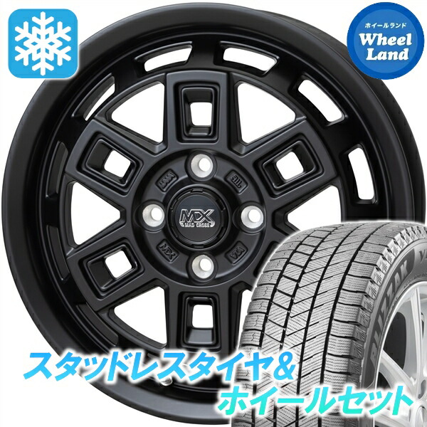 【10日(金)期間限定クーポン!!】【タイヤ交換対象】ダイハツ ブーン M600系 インチダウン不可 ホットスタッフ マッドクロス アイヴァー マットBK ブリヂストン ブリザック VRX3 165/70R14 14インチ スタッドレスタイヤ&ホイールセット 4本1台分 59,620円