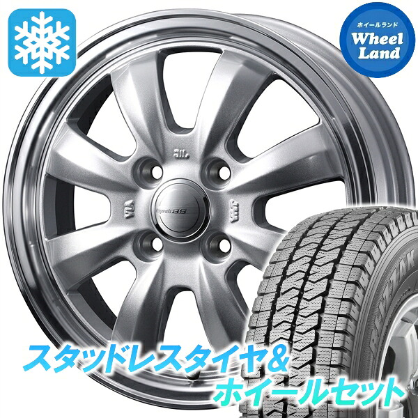 【10日(金)期間限定クーポン!!】【タイヤ交換対象】スバル サンバー　トラック S500系 ウェッズ グラフト 8S シルバー/リムポリッシュ ブリヂストン ブリザック VL10 145/80R12 12インチ スタッドレスタイヤ&ホイールセット 4本1台分