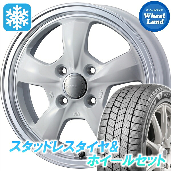 【25日(土)5の付く日限定クーポン!!】【タイヤ交換対象】スズキ ハスラー MR31S ウェッズ グラフト 5S ホワイト/リムポリッシュ ブリヂストン ブリザック WZ-1 165/65R14 14インチ スタッドレスタイヤ&ホイールセット 4本1台分|ホイールランド 店