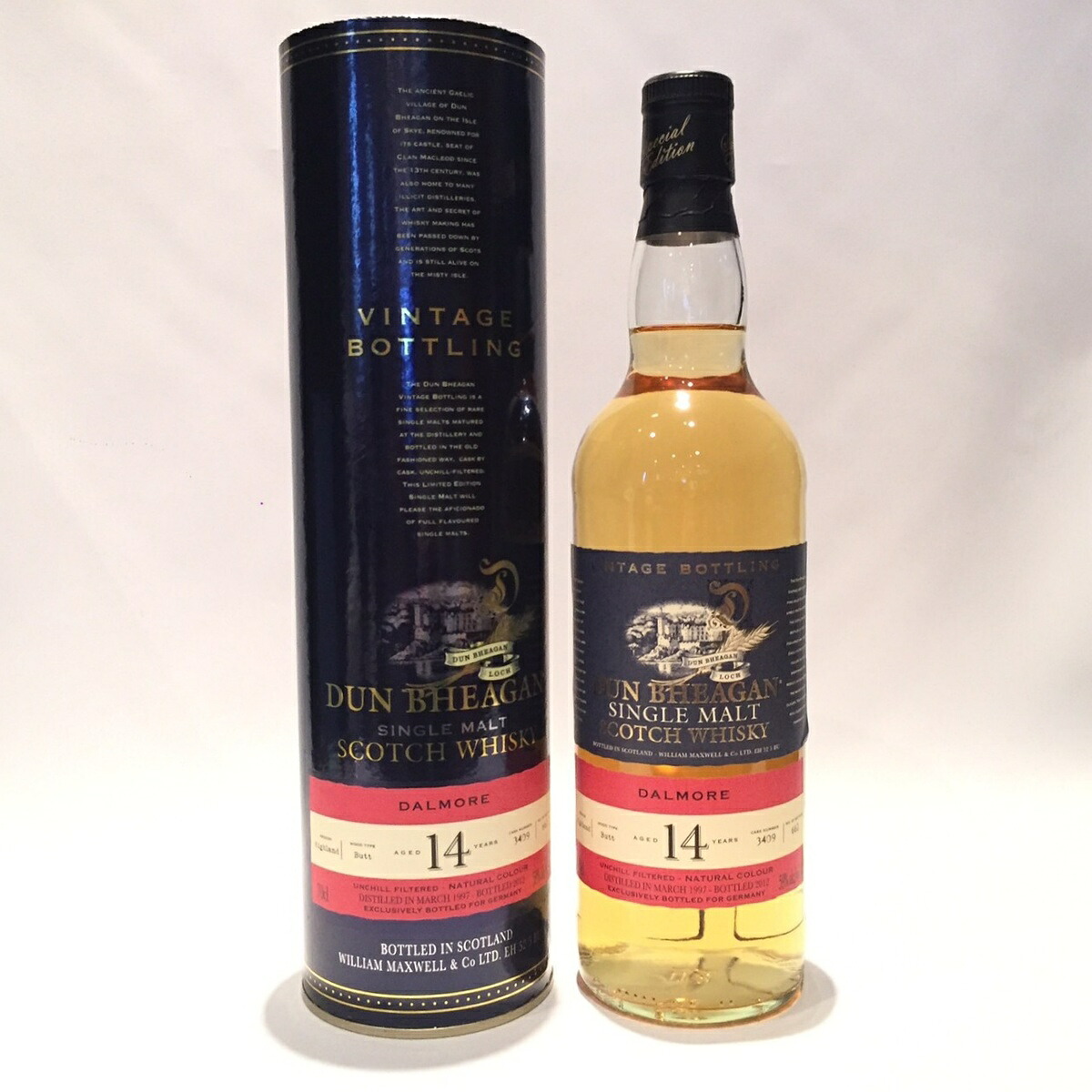 ダルモアDalmoreWilliam Maxwell & Co. Ltd.Dun Bheagan1997 - 201214 Years old59% alc./vol. / 70clCask 3409Butt maturedexclusively bottled for germany｜WHISKY SHOP 22,323円