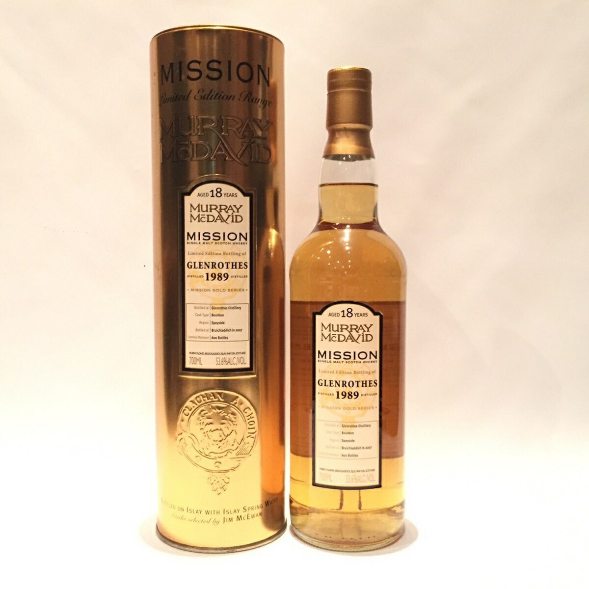 グレンロセスGlenrothesMurray McDavidMission Gold Series1989 - 200718 Years old53.6%ALC. VOL. 700MLBourbon Cask maturedBottled at Bruichladdich