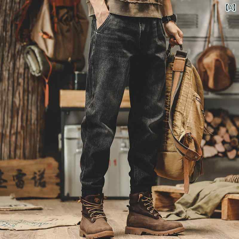 メンズ流行り物春夏秋冬かっこいいオシャレモテ成人男性用成人男性服服韓国分かりやすい成年者成人男性アメリカンクラシックレトロブラックジーンズストレート成人男性ウォッシュパンツ