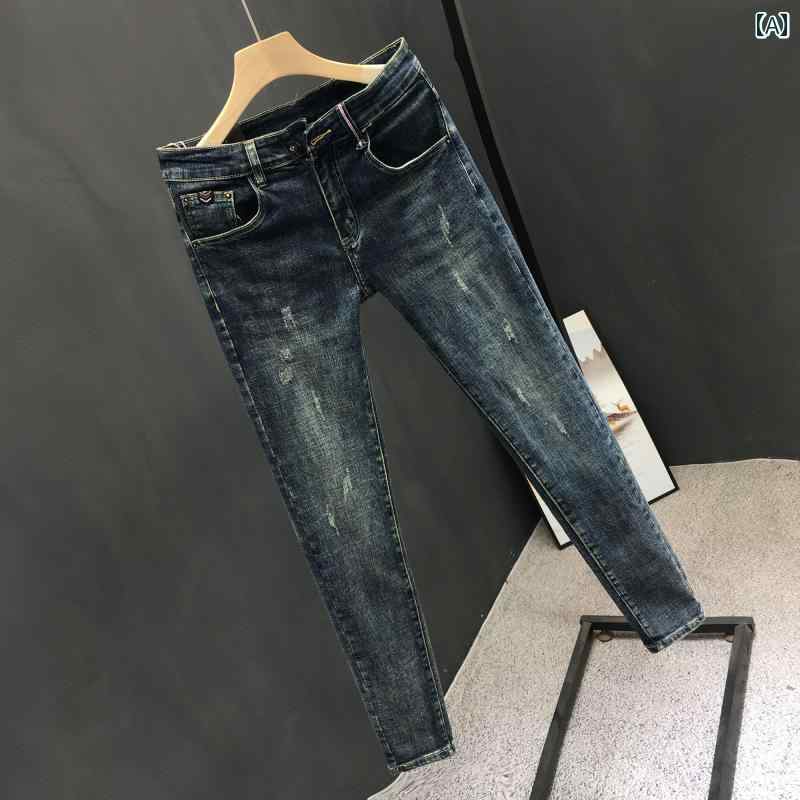 メンズファッション春夏秋冬かっこいいオシャレモテ男性用紳士服服韓国シンプル大人ジーンズスタイルスリムフィットストレッチファッションクロップドパンツ
