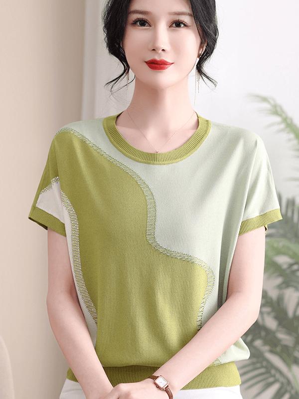 レディースファッションおしゃれ春夏秋冬大人上品高級マダムミスミセスプレゼントお母さん夏服冷感半袖Tシャツレディースニットスモールシャツ夏薄手ファッションゆったりトップス