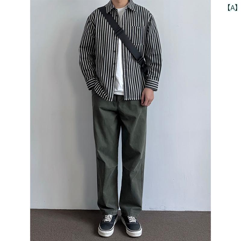 メンズ流行り物春夏秋冬かっこいいオシャレモテ成人男性用成人男性服服韓国分かりやすい成年者ミリタリーグリーンオーバーオールストレートゴムウエストパンツクロッチリフトドレープワイドレッグパンツ