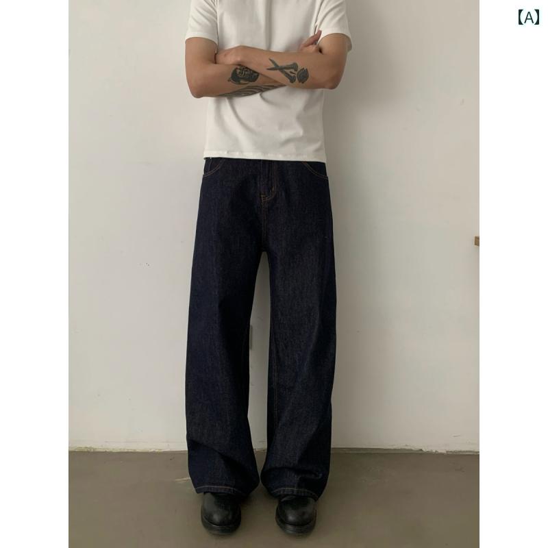 メンズ流行り物春夏秋冬かっこいいオシャレモテ成人男性用成人男性服服韓国分かりやすい成年者レトロパリバックルストレートデニムカラージーンズクリーンフィットパンツ