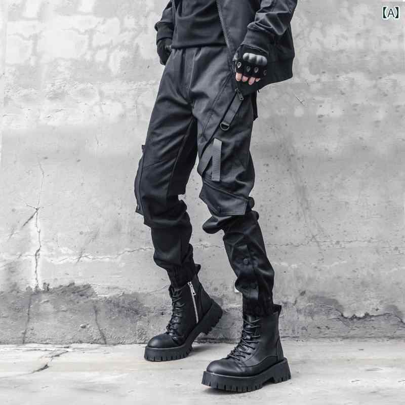 メンズ流行り物春夏秋冬かっこいいオシャレモテ成人男性用成人男性服服韓国分かりやすい成年者成人男性まっ黒い厚地の外套オール複数形衣嚢冷やりとした役立つこと的空挺パンツバックルレギンスゆったりズボン下
