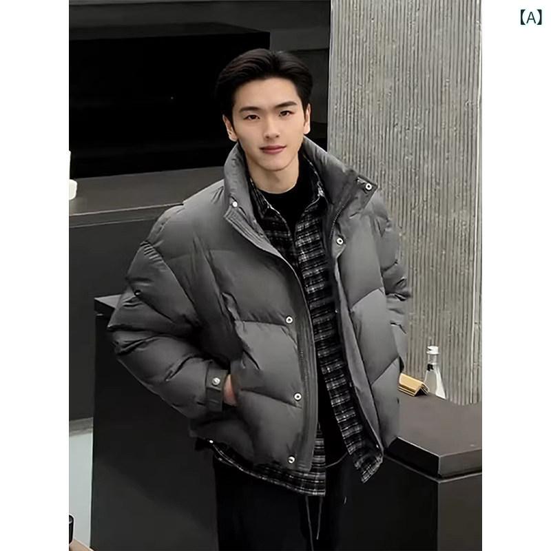 メンズファッション春夏秋冬かっこいいオシャレモテ男性用紳士服服韓国シンプル大人男女兼用フェイクツーピースパッチワークチェック柄シャツカラーコットンジャケットスタンドカラー厚手暖かい冬用コートパファー