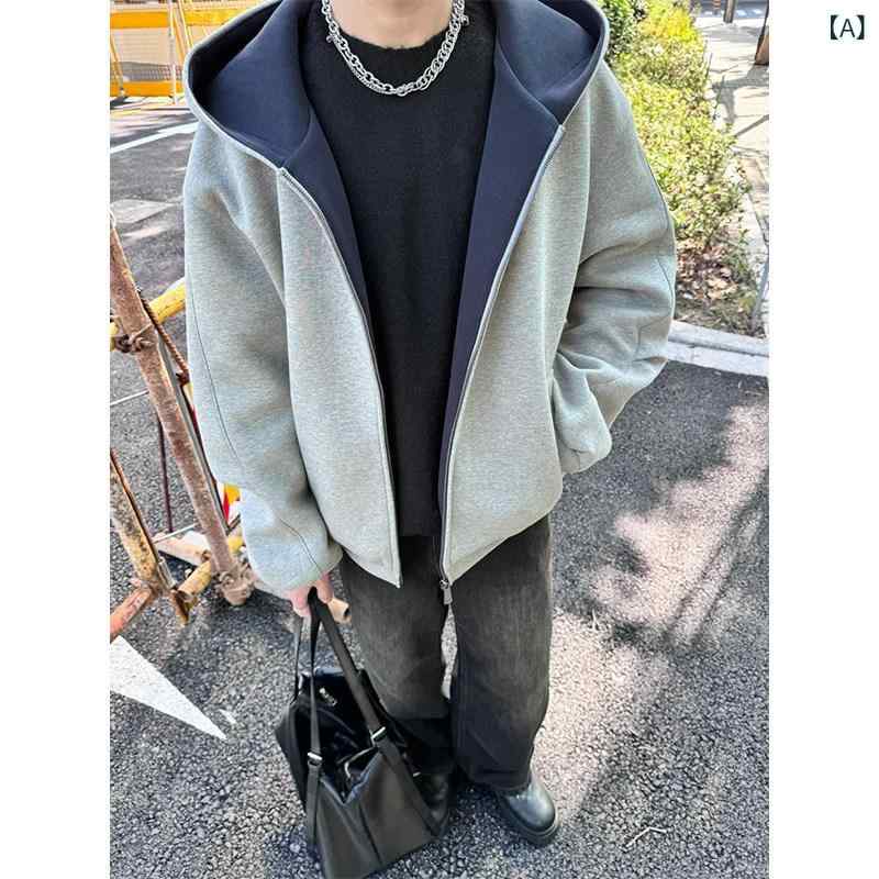 メンズ流行り物春夏秋冬かっこいいオシャレモテ成人男性用成人男性服服韓国分かりやすい成年者ダブルジッパーカーディガンスウェットシャツハイエンドシルエットアメリカンストリートヘビーハードジャケット