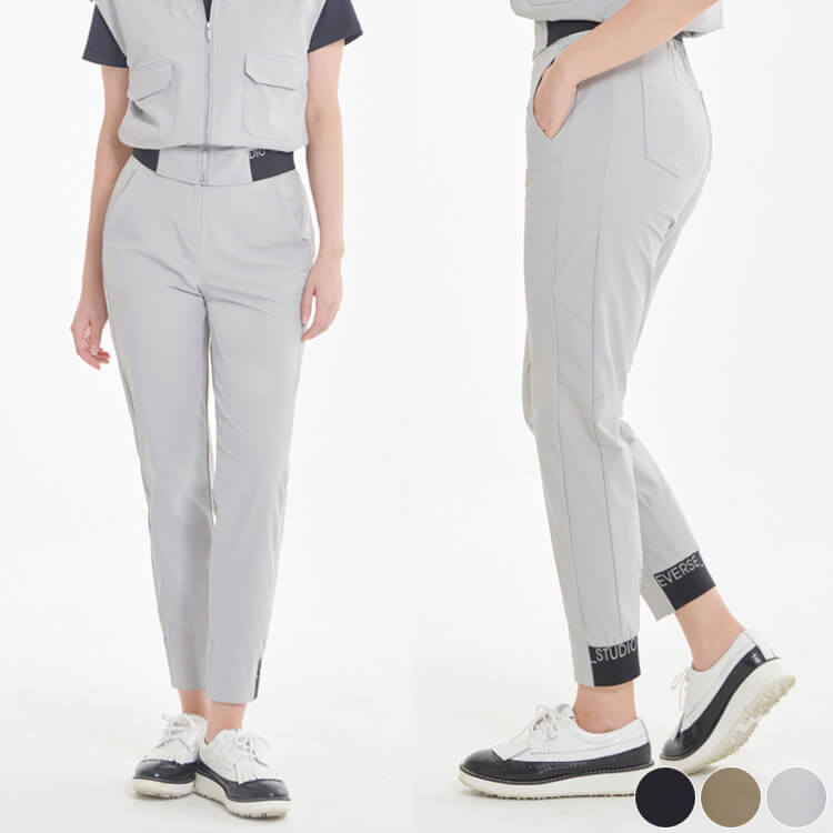 ゴルフウェア レディース 韓国 パンツ ロング ロングパンツ テーパードパンツ ウエストゴム レタリング ストレッチ カジュアル 無地 秋 春 おしゃれ ゴルフ ゴルフウエア ウエア ベージュ 黒 グレー スポーツウェア｜ホワイトショップ