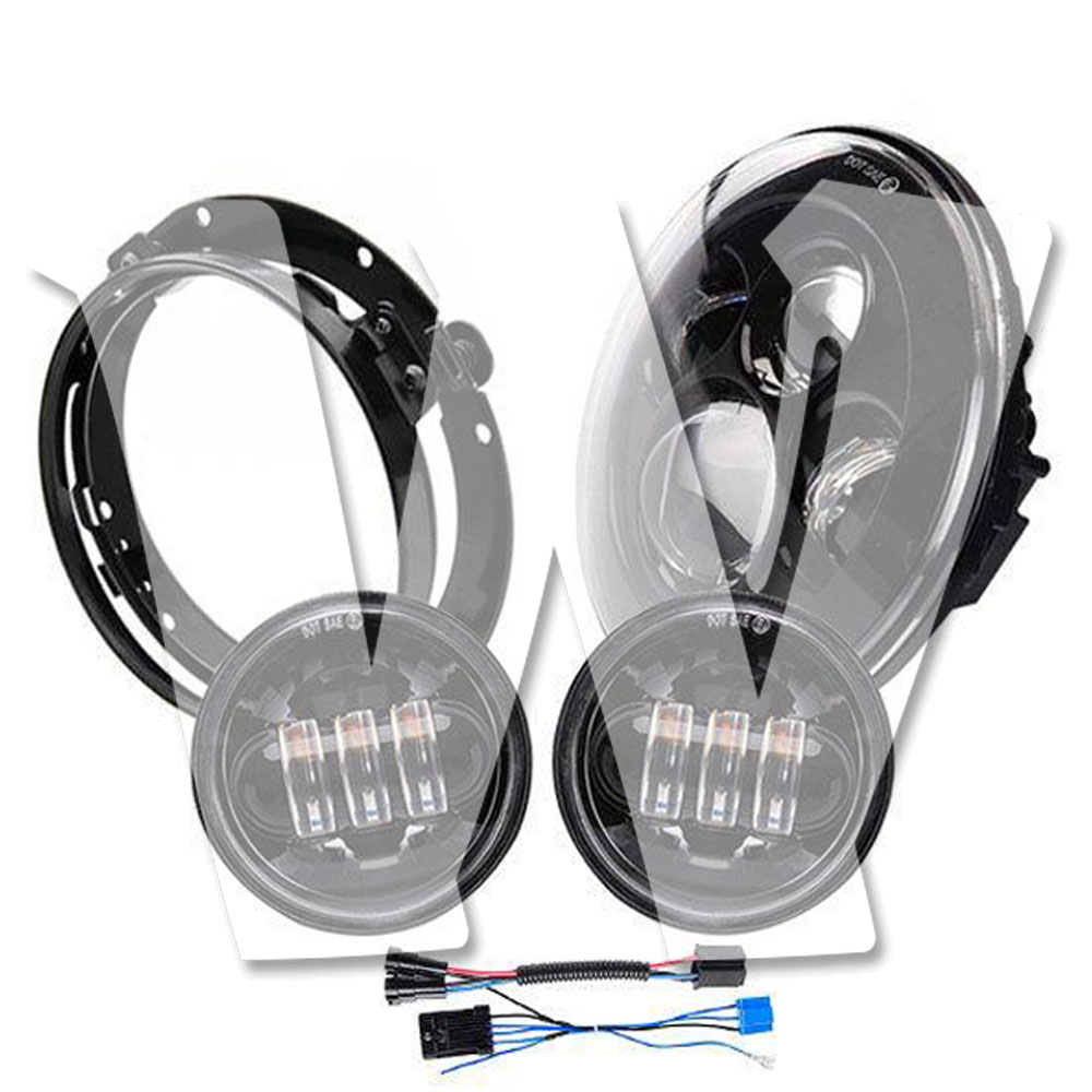 【ハーレー用】 LED 7インチヘッドライト/4.5インチフォグランプ/ブラケット/配線付け ハーレー ロードキング ウルトラクラシック エレクトラ ストリートグライド DOT承認 車検対応 ブラック FLHS FLHT FLHTCU FLSTC FLHRC FLHT FLSTN 汎用