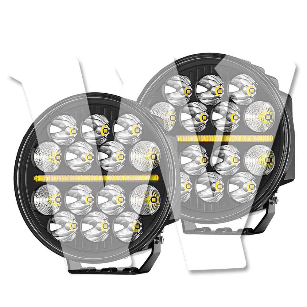 【黒武士シリーズ 2個セット】 7インチ LED ワークライト 60W 16000LM高輝度 スポット/フラッド DRLデイライト 作業灯 多モード ホワイト/アンバー 12V/24V 防水 ジープ トラック ランクル オフロード 除雪 汎用照明