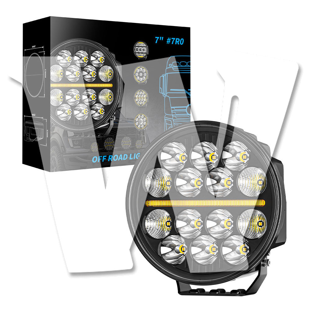 【黒武士シリーズ】 7インチ LED ワークライト 60W 16000LM高輝度 スポット/フラッド DRLデイライト 作業灯 多モード ホワイト/アンバー 12V/24V 防水 ジープ トラック ランクル オフロード 除雪 汎用照明